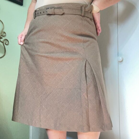 JACLYN SMITH Houndstooth Zip Belted Brown Maxi Career Skirt Womens Size 12 - Picture 1 of 14